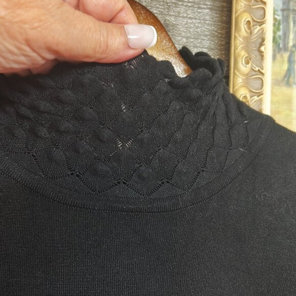 Beautiful Black Knit High Detailed Neck Preppy Sweater Top Size L - Picture 4 of 8